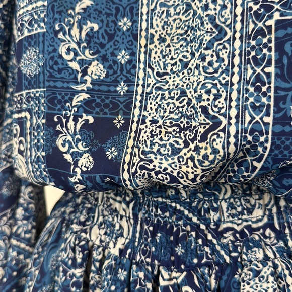 ❣️HP❣️NWT Surf Gypsy Blue White Cold Shoulder Floral Ruffle Mini Dress. Sz: S - Picture 13 of 13